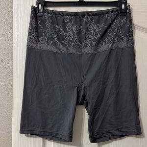 Torrid 2X High-Waist Shaping Shorts with Lace Panel - Charcoal Gray